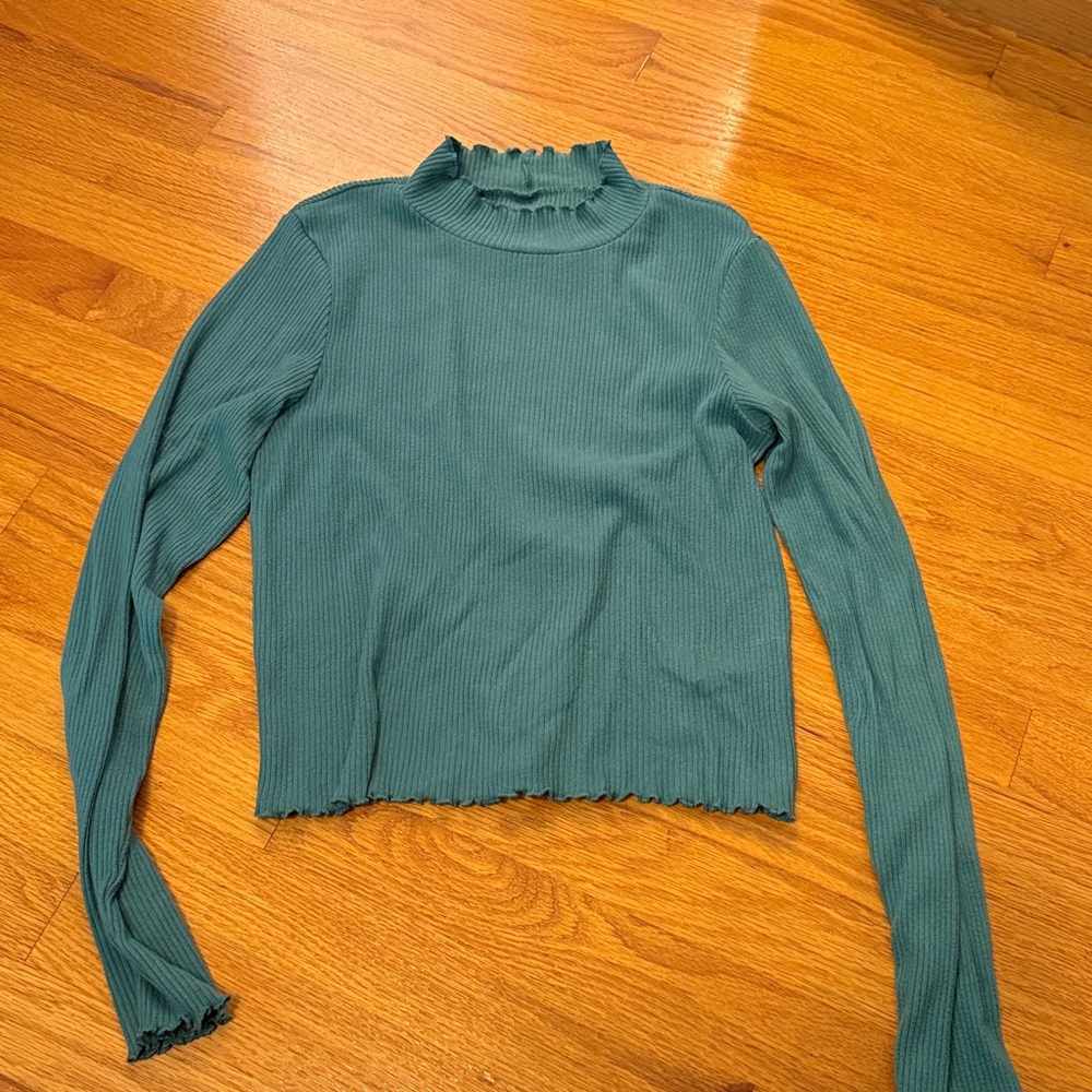 American Eagle Outfitters Teal Ribbed Top Mock Neck